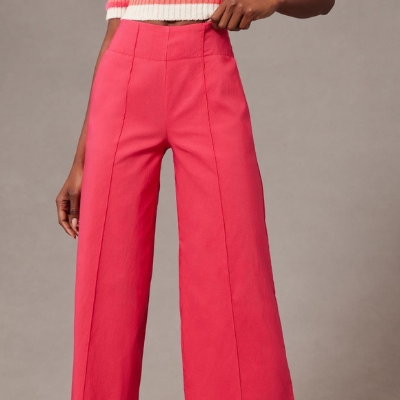 NWT Maeve Pintuck Cropped Pink Wide-Leg Pants 16 - Picture 2 of 4
